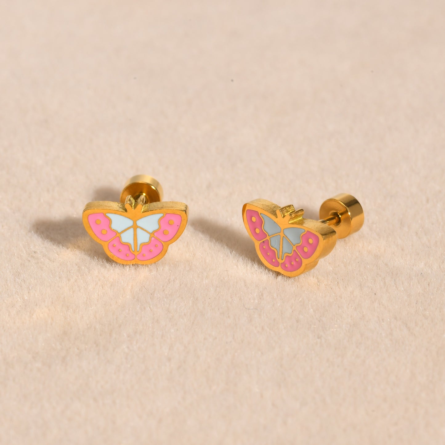 Cute Pastoral 18K Gold Butterfly Stainless Steel Epoxy Stud Earrings for Women