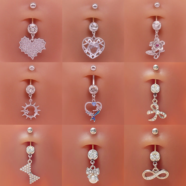 Cute Heart Shape Flower & Butterfly Zircon Belly Ring - Stainless Steel & Gold Plated