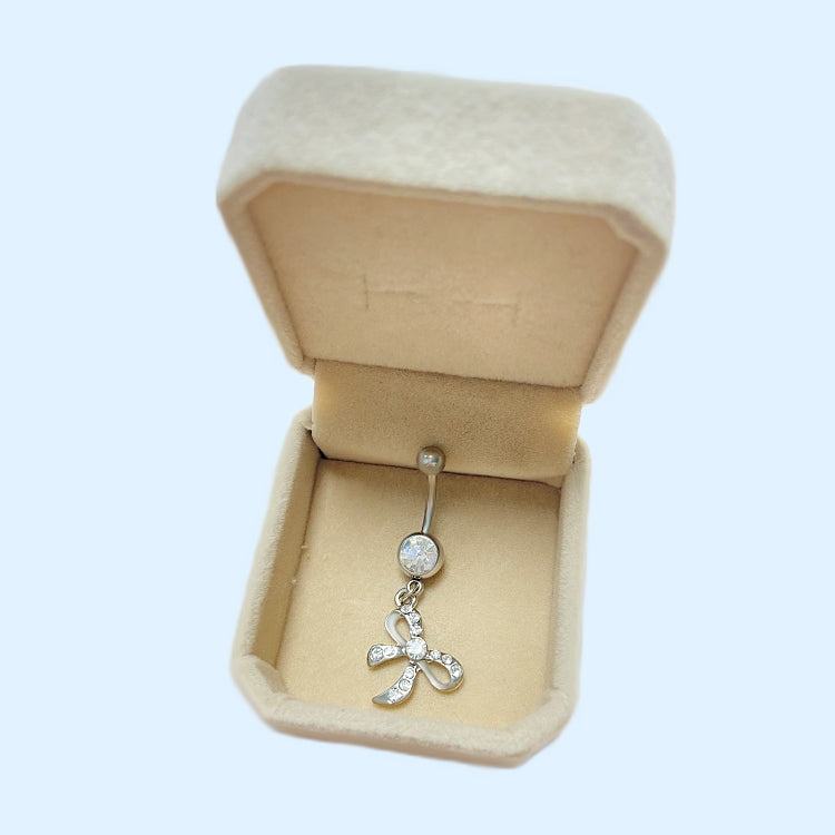 Cute Heart Shape Flower & Butterfly Zircon Belly Ring - Stainless Steel & Gold Plated