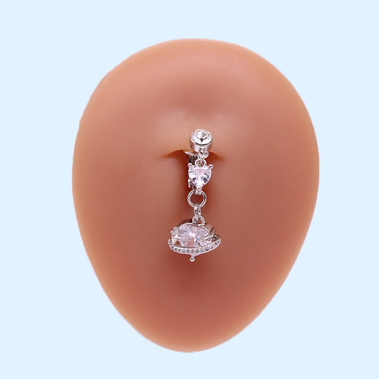 Cute Bridal Star and Heart Shape 14k Gold Plated Belly Ring with Crystal and Zircon