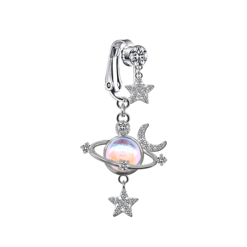 Cute Bridal Star and Heart Shape 14k Gold Plated Belly Ring with Crystal and Zircon