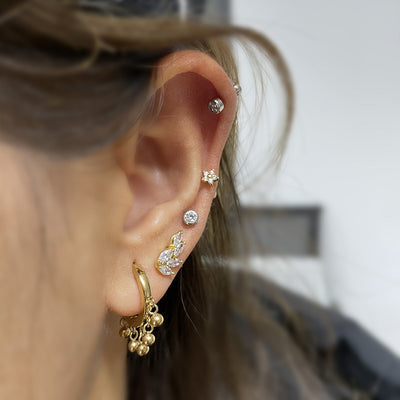 Ethnic Geometric Stainless Steel Cartilage Rings & Tassel Earrings Set