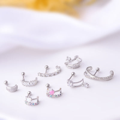 Geometric Zircon Inlay Stainless Steel Ear Cartilage Stud Earrings