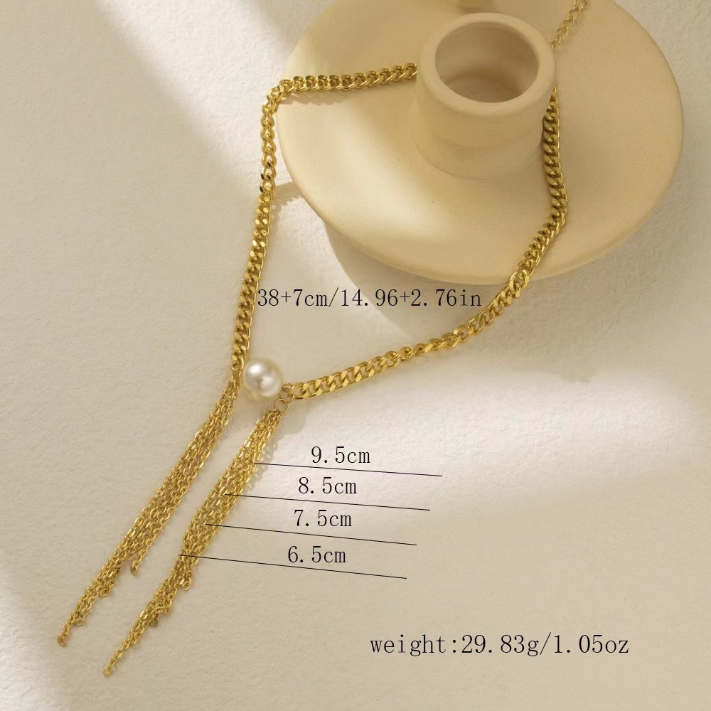 Elegant Artistic Tassel Alloy Pendant Necklace with Faux Pearl Accents