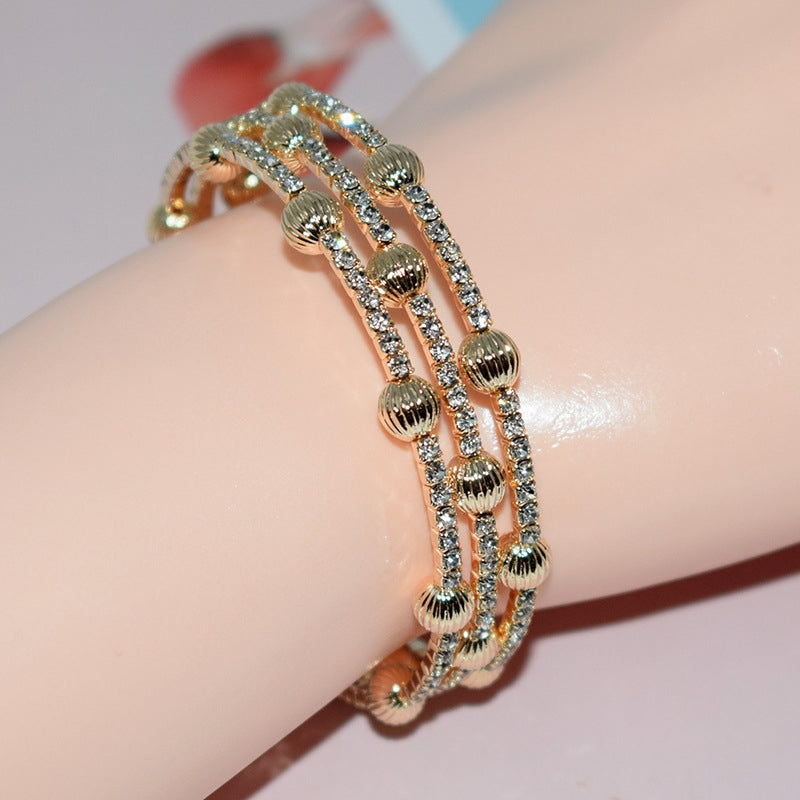 Elegant Geometric Crystal Rhinestone Multi-Layer Women's Bangle Bracelet