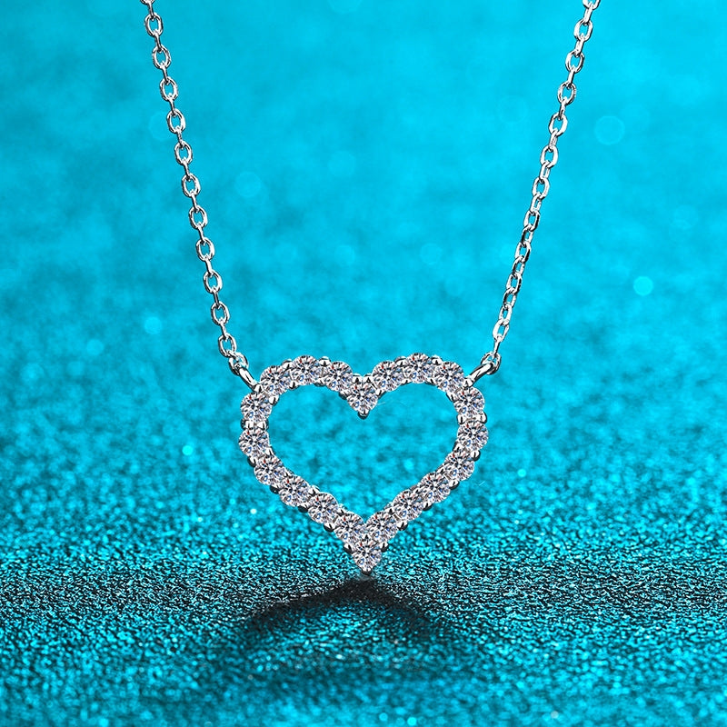 Elegant Heart Shape Sterling Silver Moissanite Pendant Necklace