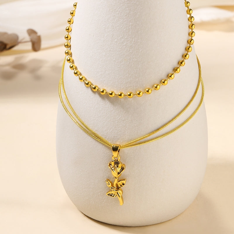 Elegant Rose Pendant Layered Women's Necklace