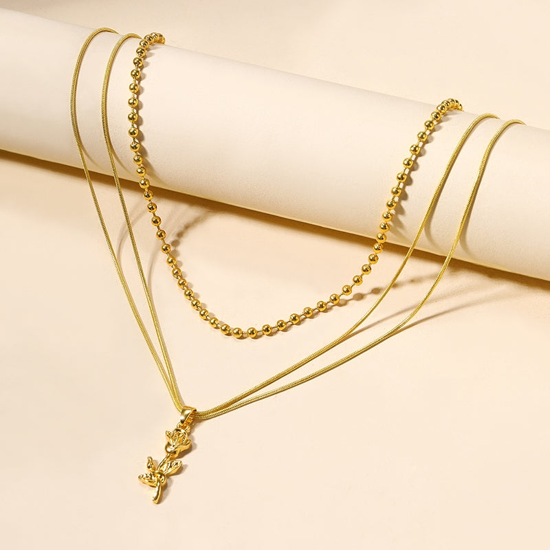 Elegant Rose Pendant Layered Women's Necklace