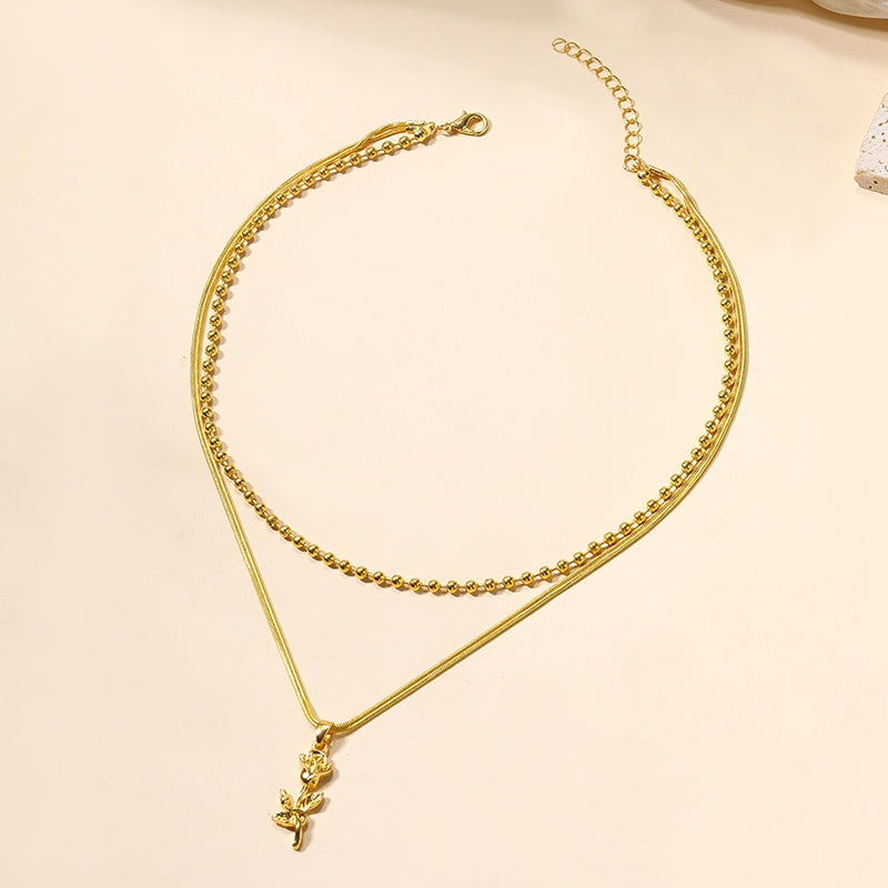 Elegant Rose Pendant Layered Women's Necklace