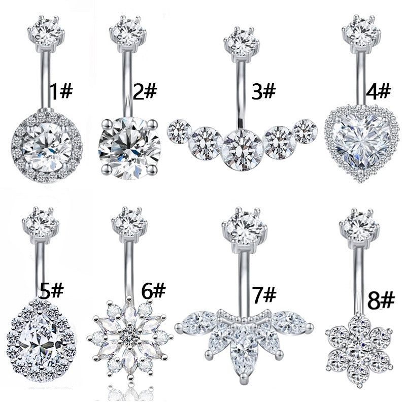 Elegant Zircon Snowflake & Teardrop Belly Ring - Stainless Steel & White Gold Plated