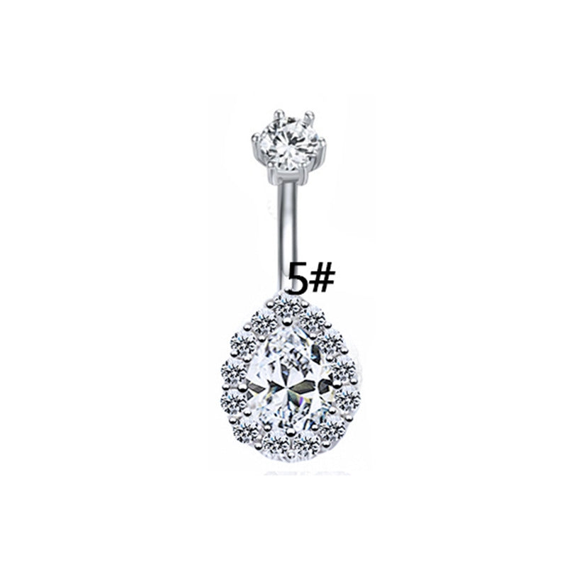 Elegant Zircon Snowflake & Teardrop Belly Ring - Stainless Steel & White Gold Plated