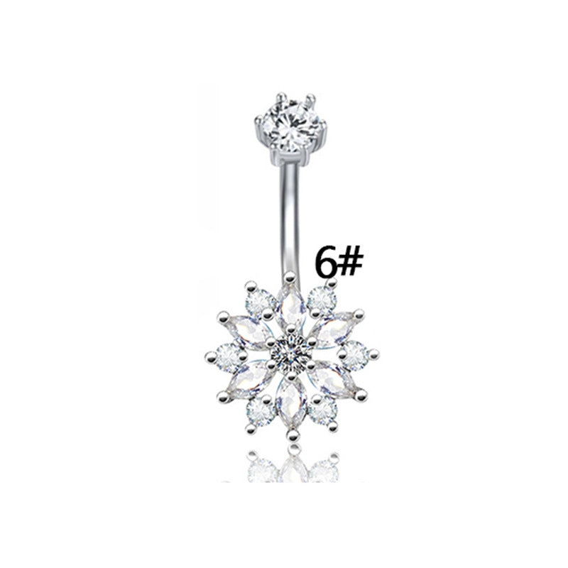 Elegant Zircon Snowflake & Teardrop Belly Ring - Stainless Steel & White Gold Plated
