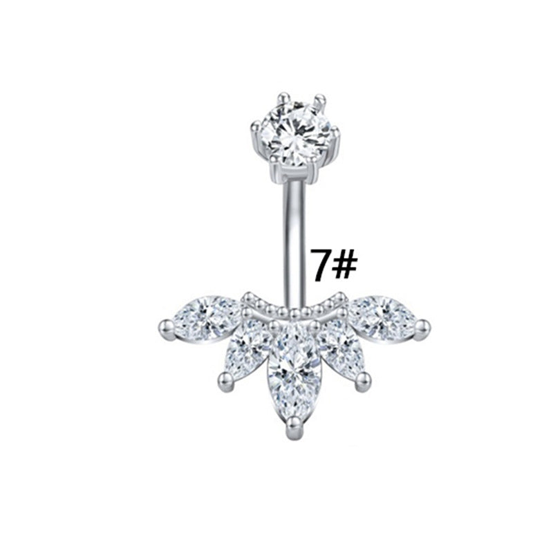 Elegant Zircon Snowflake & Teardrop Belly Ring - Stainless Steel & White Gold Plated