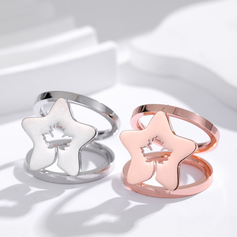 Elegant Pentagram Stainless Steel Scarf Ring in Rose Gold Finish