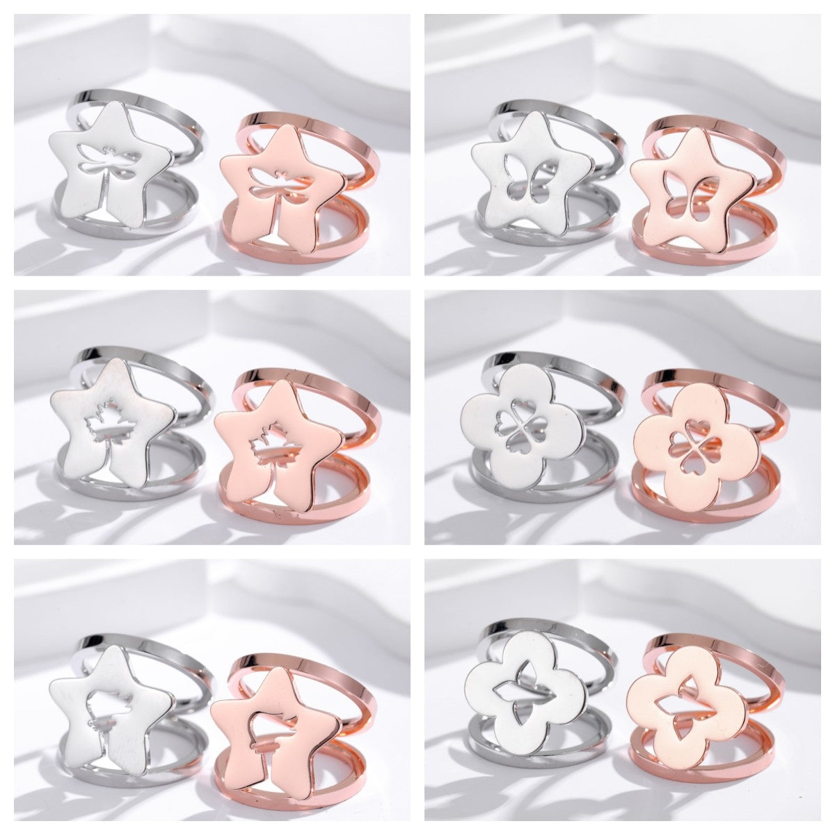 Elegant Pentagram Stainless Steel Scarf Ring in Rose Gold Finish