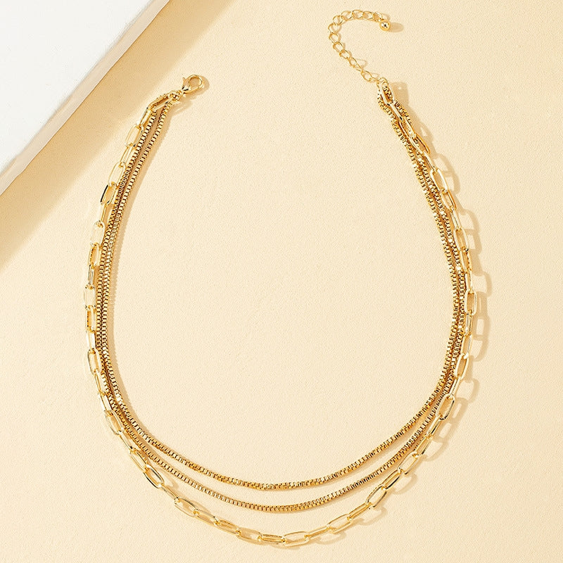 Elegant Retro Geometric Layered Cuban Link Necklace for Unisex