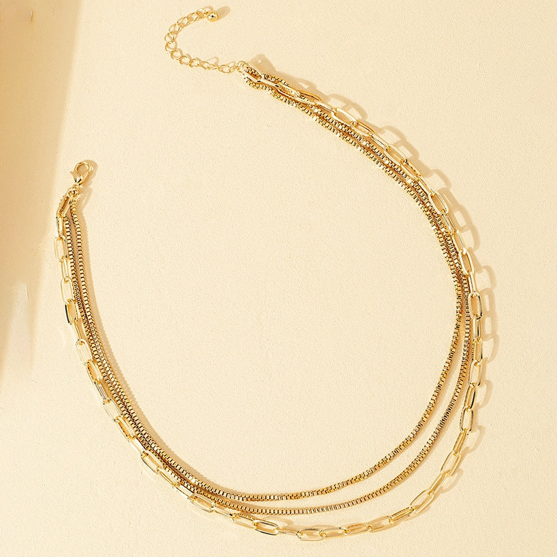 Elegant Retro Geometric Layered Cuban Link Necklace for Unisex