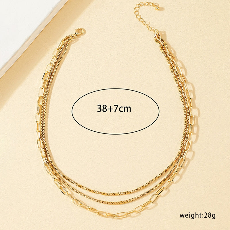 Elegant Retro Geometric Layered Cuban Link Necklace for Unisex