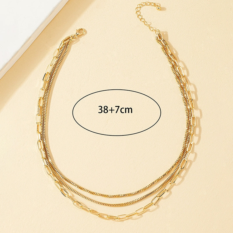Elegant Retro Geometric Layered Cuban Link Necklace for Unisex