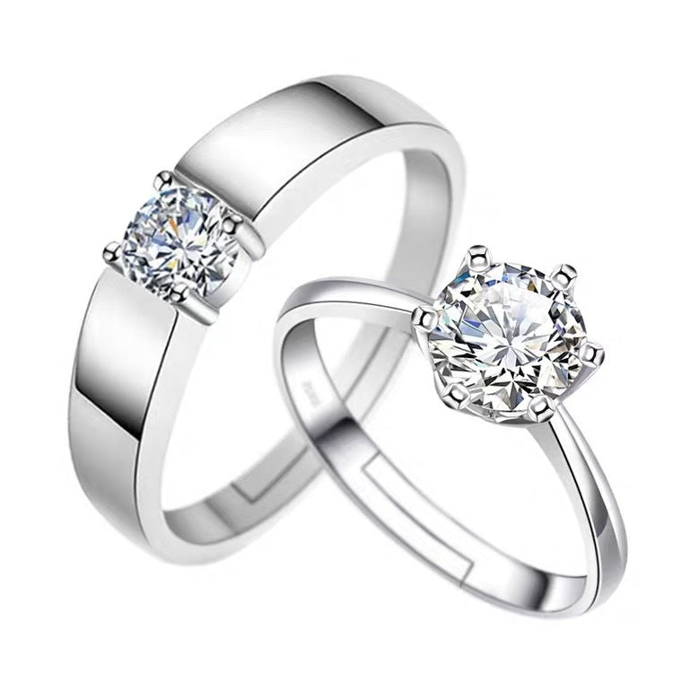 Elegant Geometric Brass Inlay Adjustable Couple Rings with Artificial Gemstones