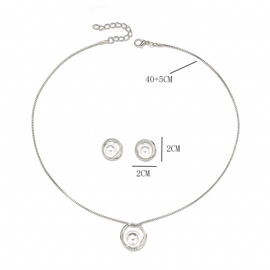 Elegant Round Pearl Jewelry Set - Necklace and Earrings for Women