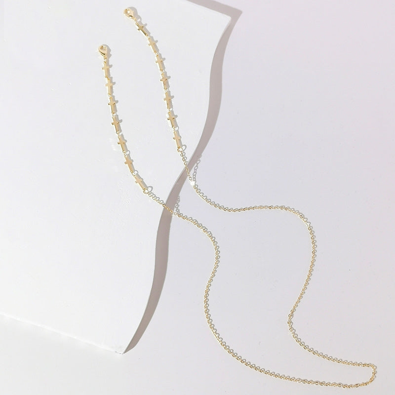Elegant Cross Alloy Gold Plated Glasses Chain for Women