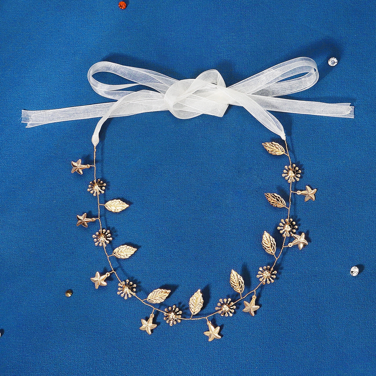 Elegant Vintage Gold Leaf Bridal Hairband with Pearl and Floral Accents