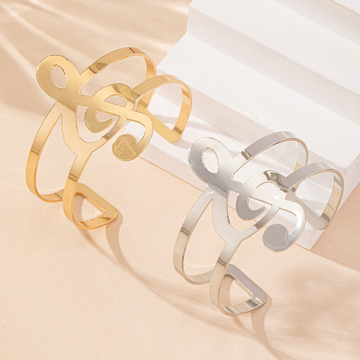 Elegant Music Note Open Cuff Bangle Bracelet 2024 Fashion Jewelry