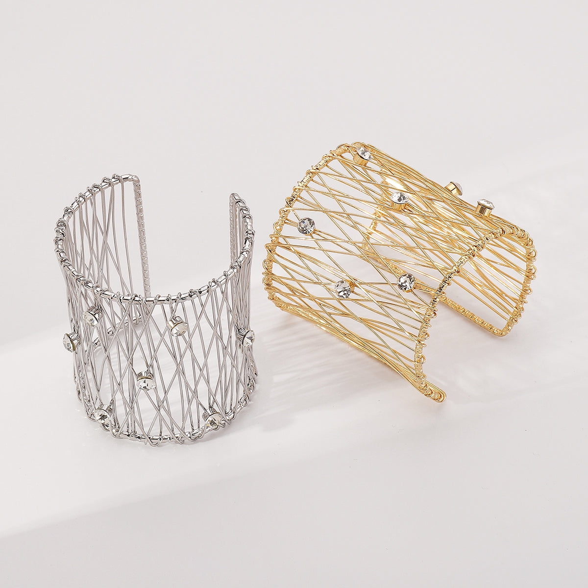 Elegant Rhinestone Alloy Mesh Design Women's Cuff Bracelet