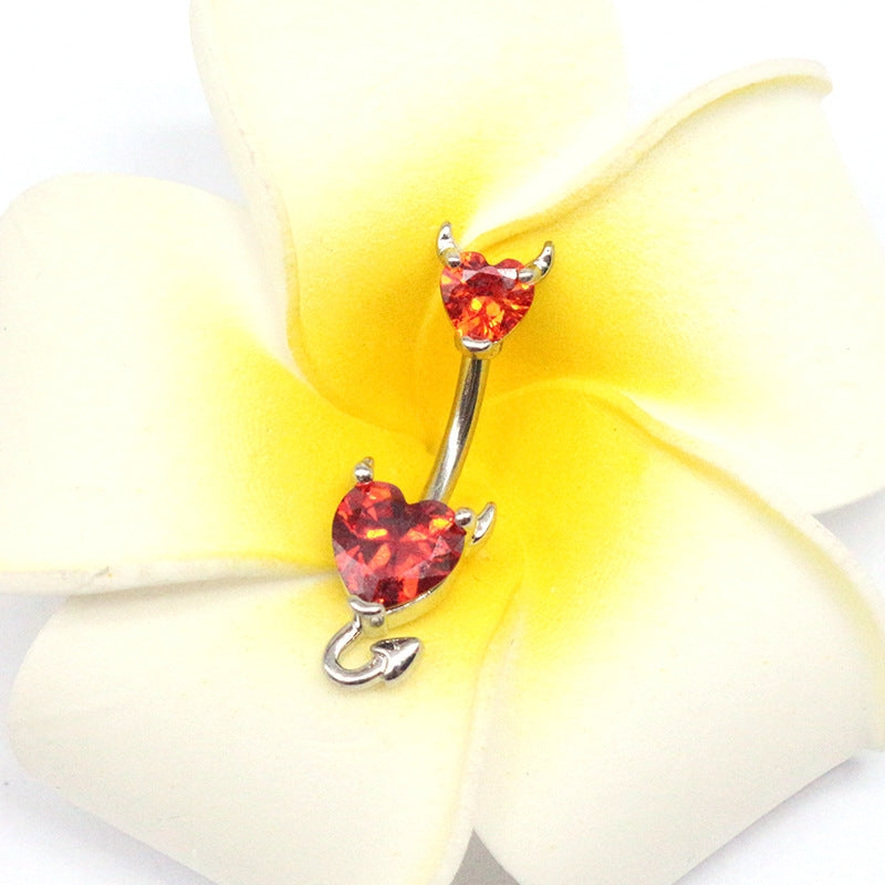Elegant Heart Shape Stainless Steel Zircon Inlay Belly Ring