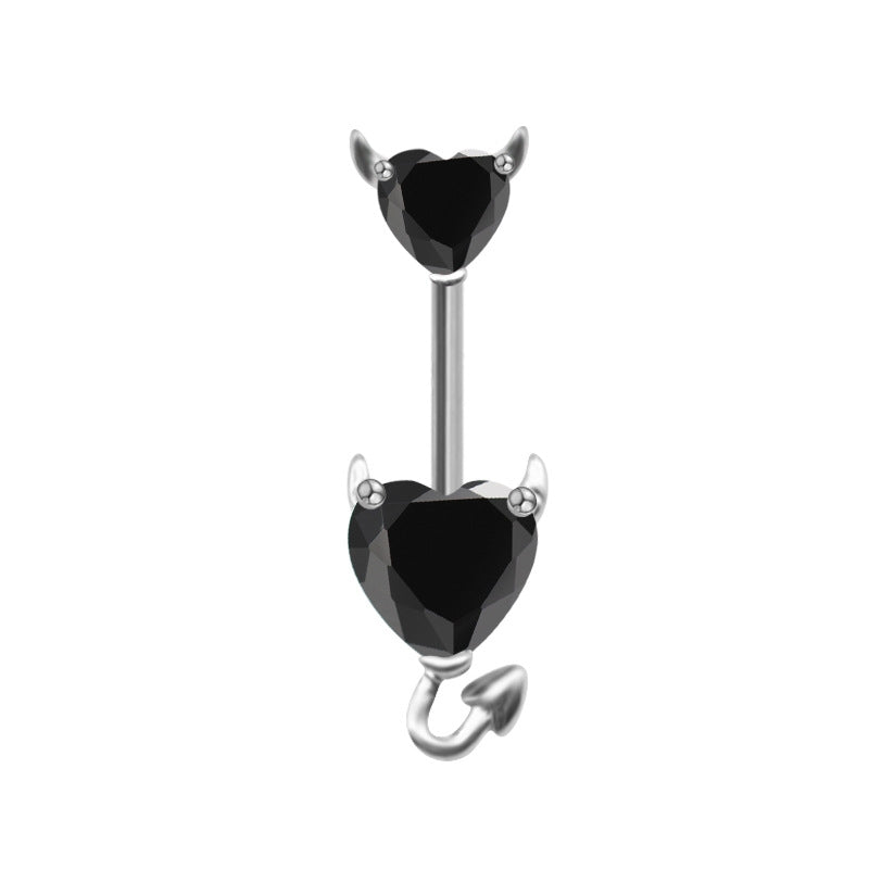 Elegant Heart Shape Stainless Steel Zircon Inlay Belly Ring