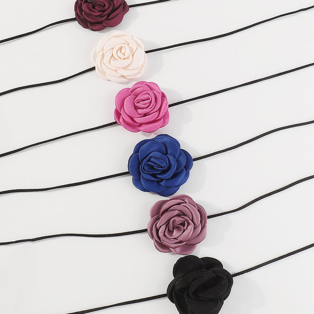Elegant Vintage Rose Fabric Choker Necklace for Women