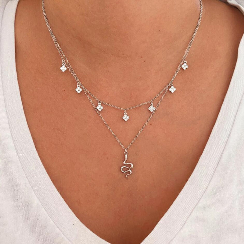 European American S925 Silver Snake Necklace - Vintage Style Choker