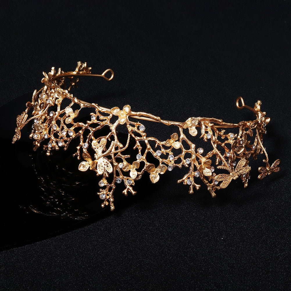 European Vintage Rhinestone Dragonfly Bridal Crown and Wedding Veil Headpiece