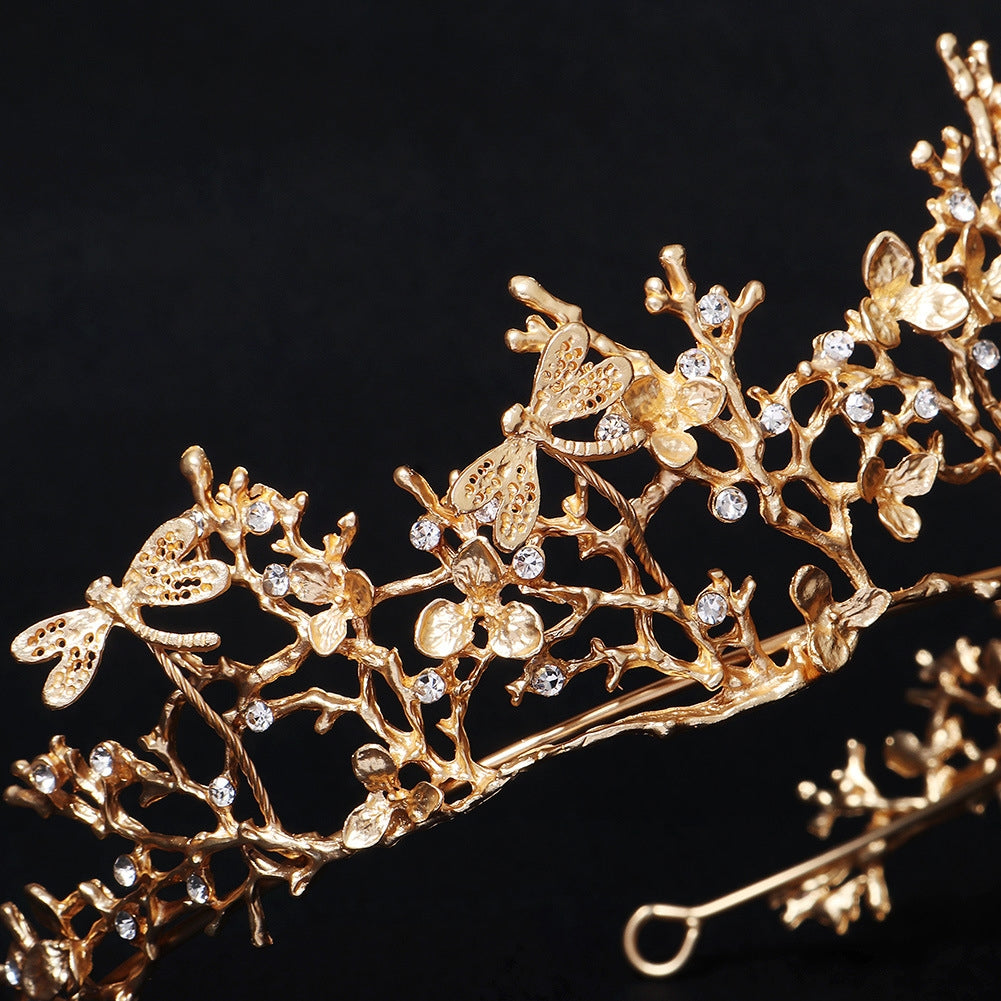 European Vintage Rhinestone Dragonfly Bridal Crown and Wedding Veil Headpiece