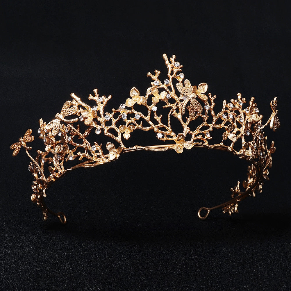 European Vintage Rhinestone Dragonfly Bridal Crown and Wedding Veil Headpiece