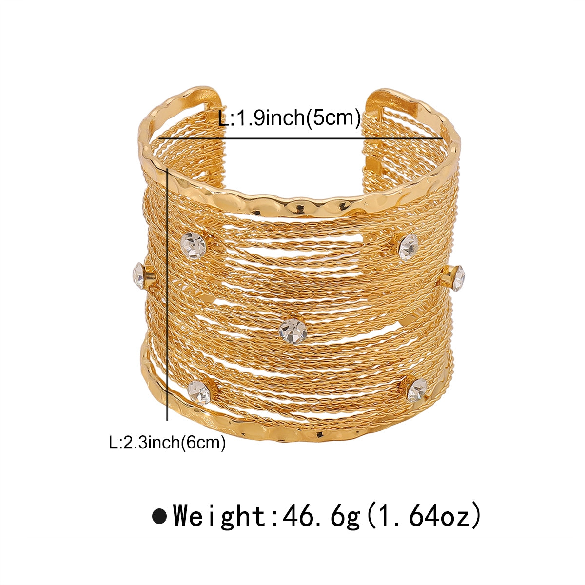 Exaggerated Geometric Rhinestone Multi-Layered Iron Bangle Bracelet