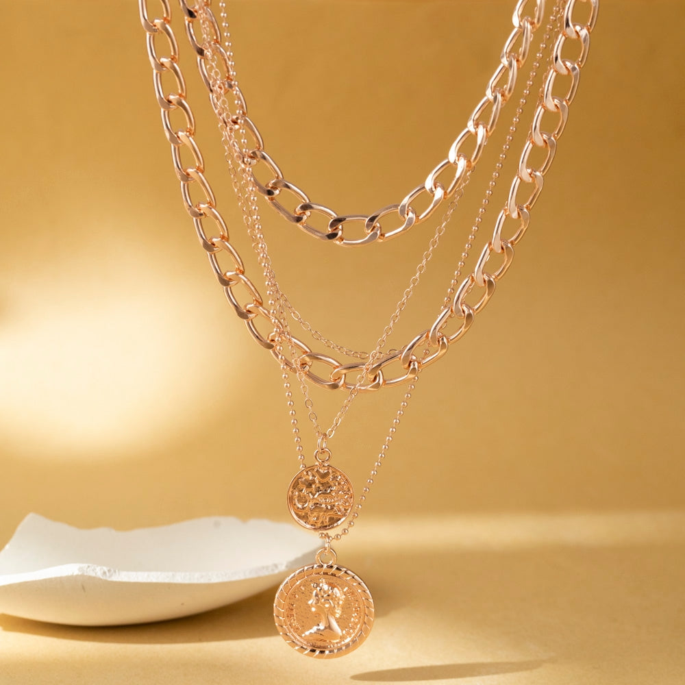 Exaggerated Modern Layered Circle Pendant Alloy Necklace for Women