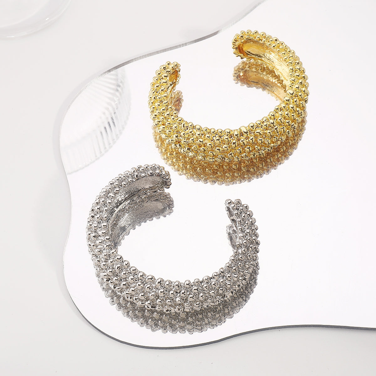 Exaggerated Punk Geometric Alloy Open Cuff Bracelet with Irregular Lava Texture Design