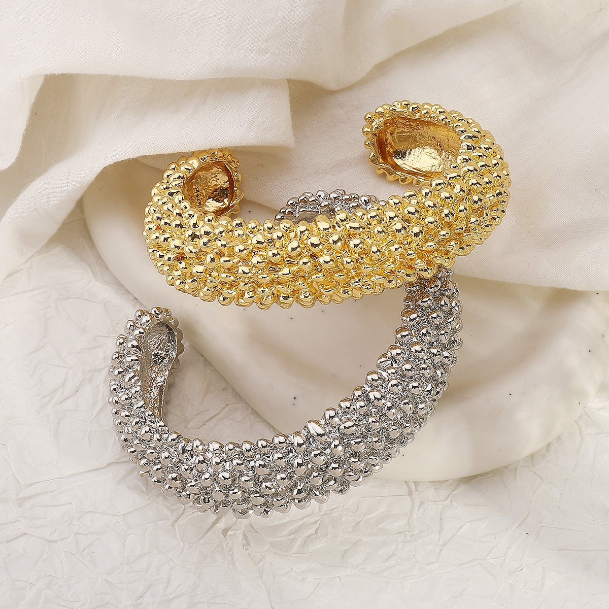 Exaggerated Punk Geometric Alloy Open Cuff Bracelet with Irregular Lava Texture Design