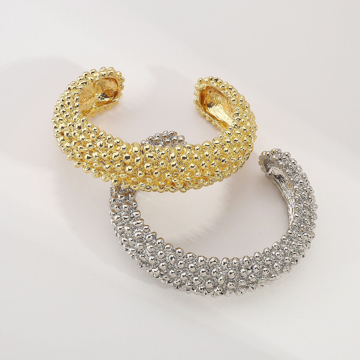 Exaggerated Punk Geometric Alloy Open Cuff Bracelet with Irregular Lava Texture Design