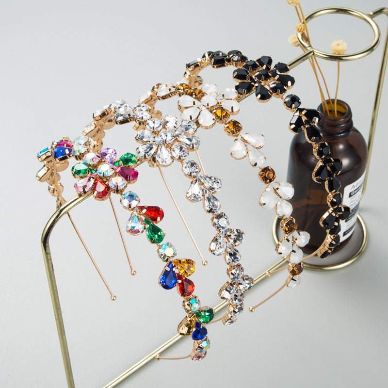 Fashion Alloy Rhinestone Flower Headband Korean Metal Hair Accessory