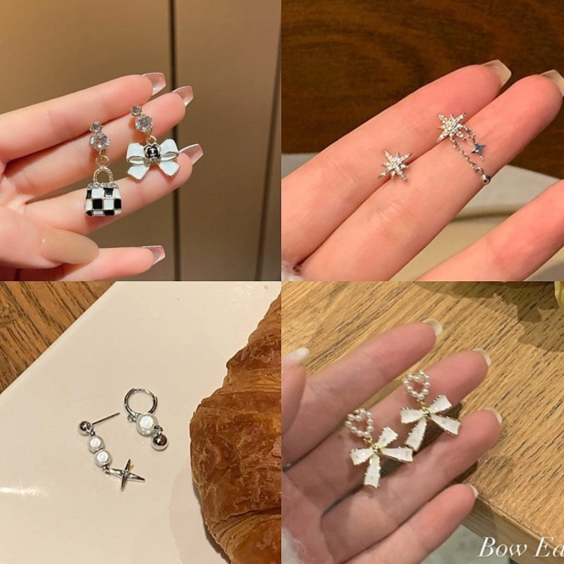 Elegant Bow Knot Shell & Rhinestone Flower Butterfly Women's Earrings - 1 Pair