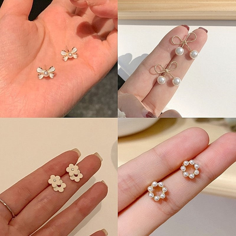 Elegant Bow Knot Shell & Rhinestone Flower Butterfly Women's Earrings - 1 Pair