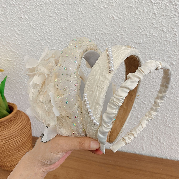 Fashion Handmade Pearl Bow Knot Wide Hairband