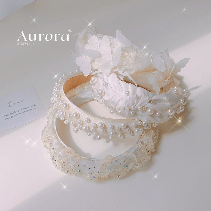 Fashion Handmade Pearl Bow Knot Wide Hairband