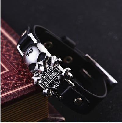 Vintage Skull Leather Bracelet - Handmade Punk Style for Men