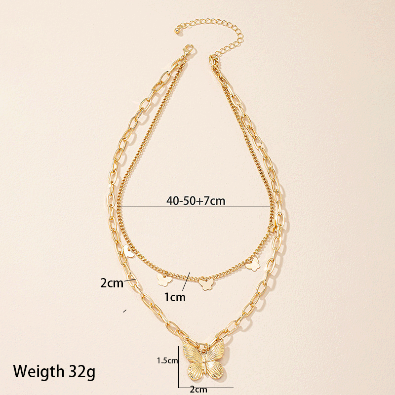 Fashion Crystal Butterfly Layered Alloy Necklace