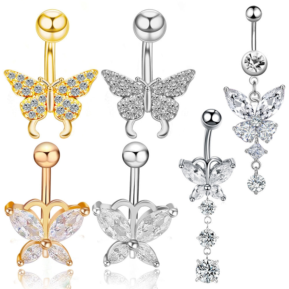 Fashion Butterfly Zircon Inlay Stainless Steel Belly Ring