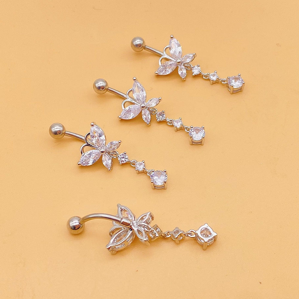 Fashion Butterfly Zircon Inlay Stainless Steel Belly Ring